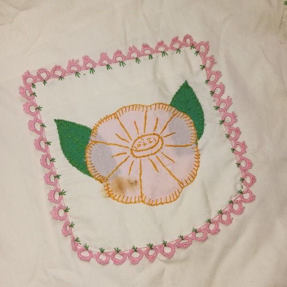 VTG Apron Floral Handmade Embroidered Pockets Bib Smock Pink Cottage farmcore - Picture 12 of 13